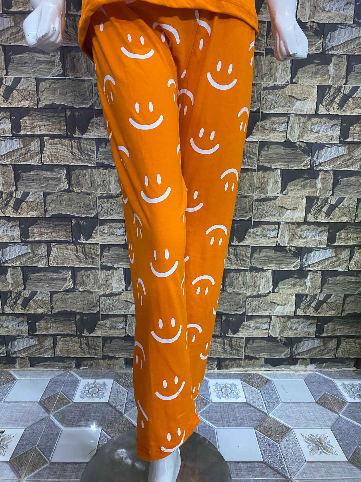 Mustard Smiley Printed Night Suit