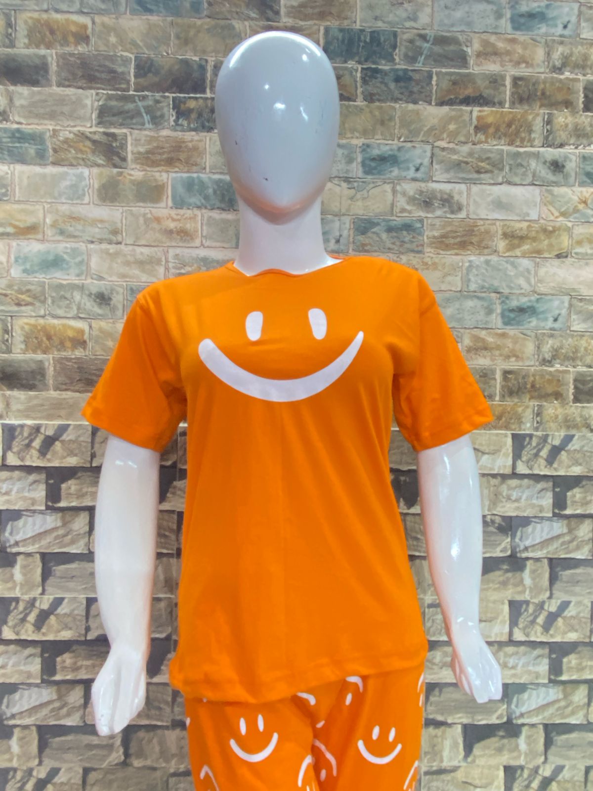 Mustard Smiley Printed Night Suit