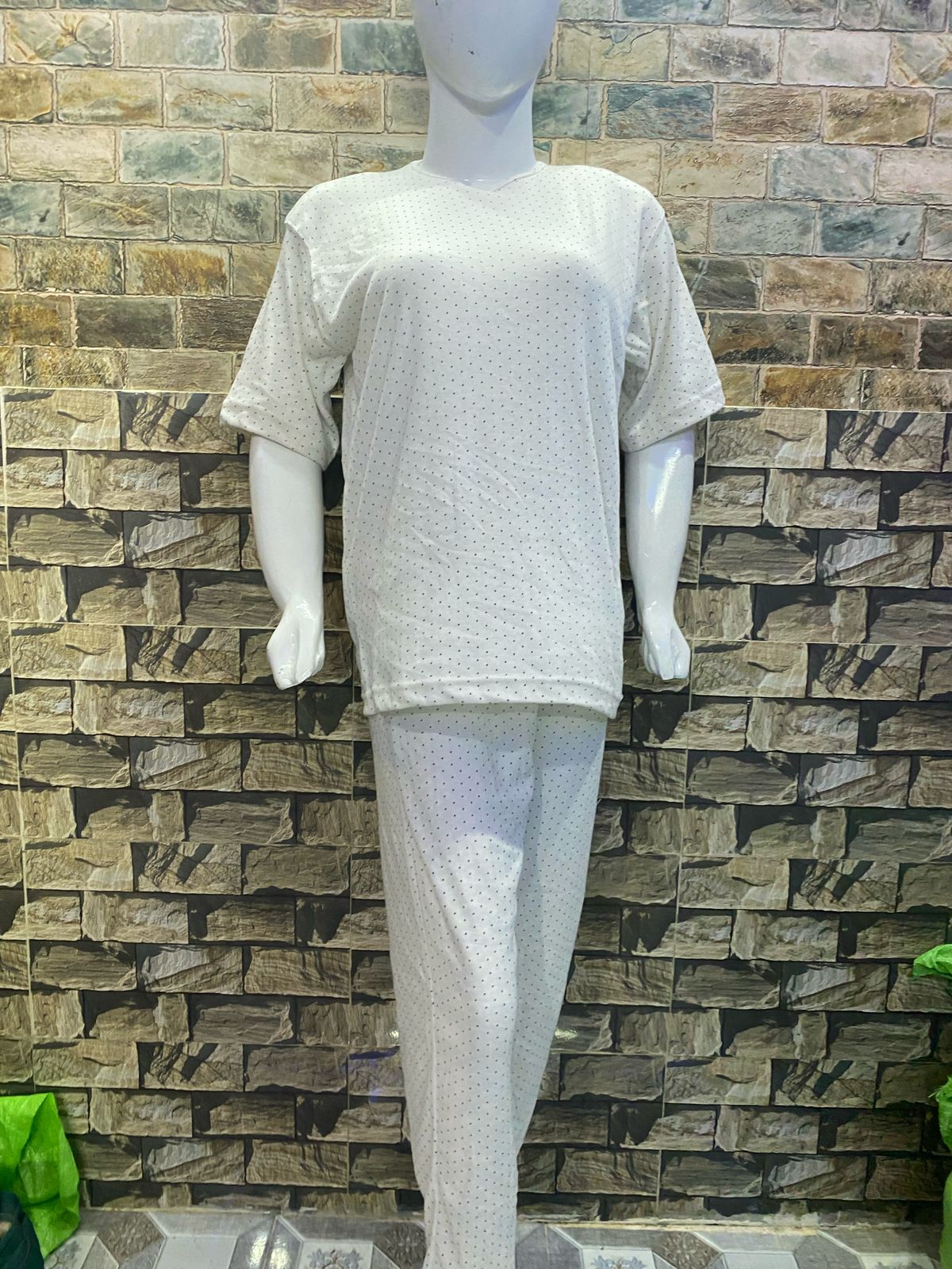 White Dotted Printed Night Suit