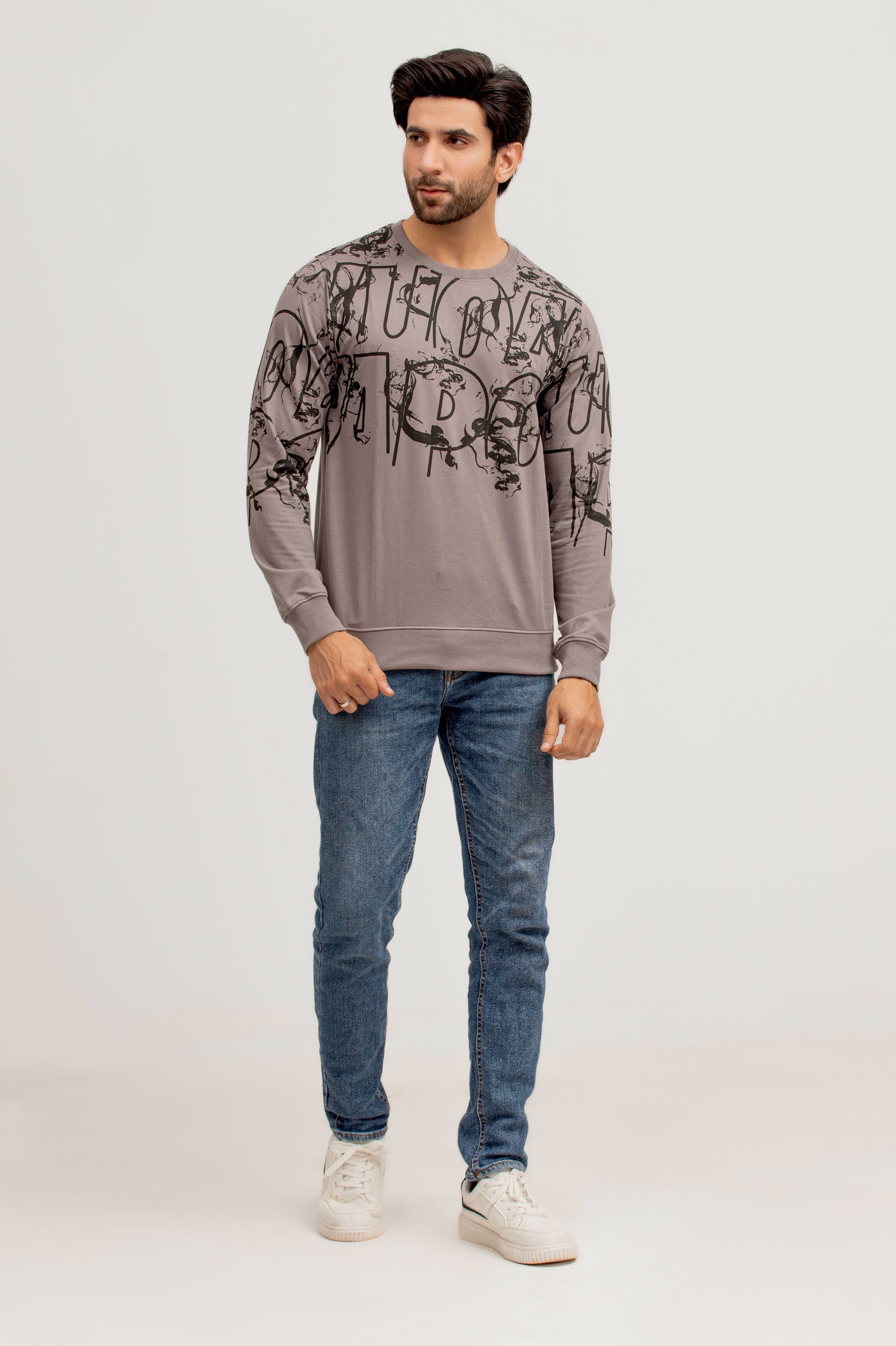 Grey Printed Sweat Shirt