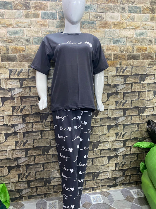Grey Love Printed Night Suit