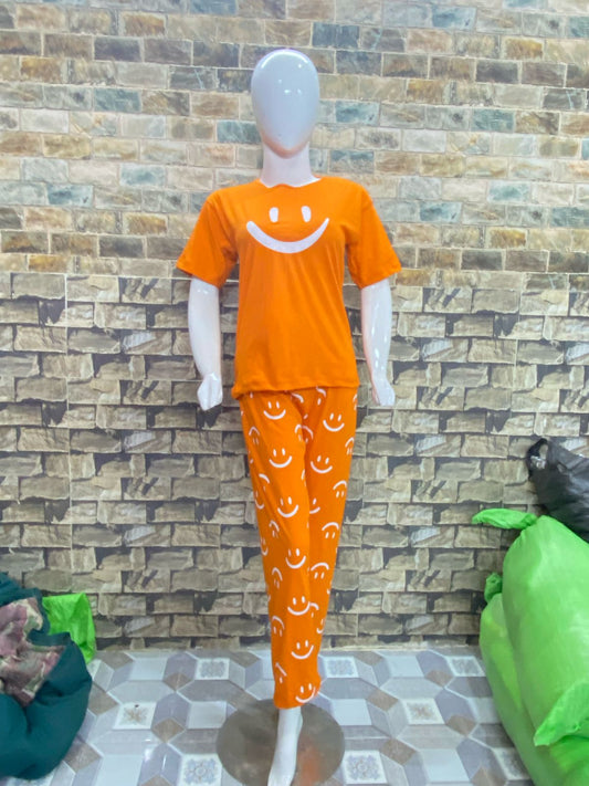 Mustard Smiley Printed Night Suit