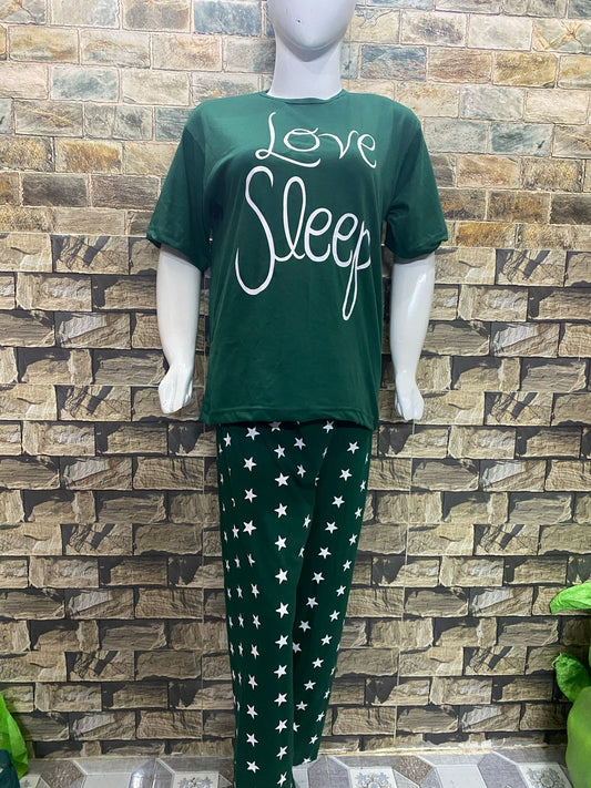 Green Love Sleep Printed Night Suit