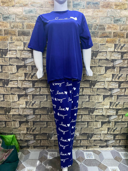 Blue Love Printed Night Suit