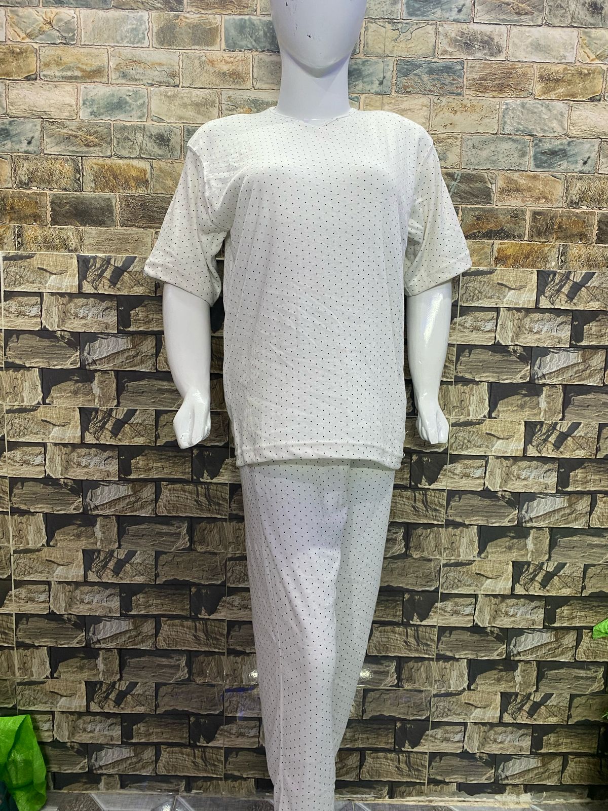 White Dotted Printed Night Suit