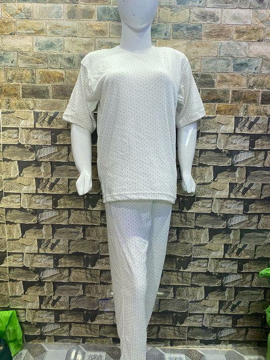 White Dotted Printed Night Suit