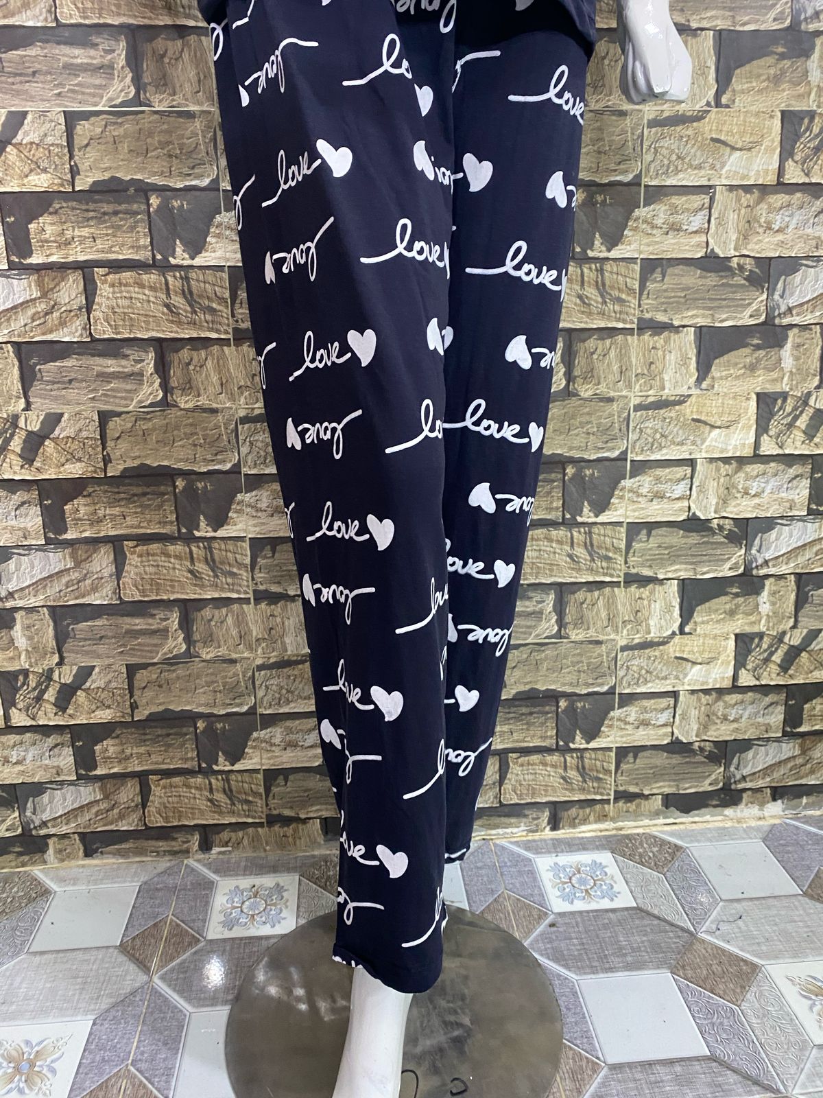 Dark Grey Love Printed Night suit