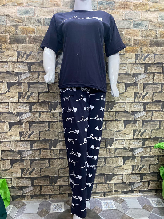 Dark Grey Love Printed Night suit