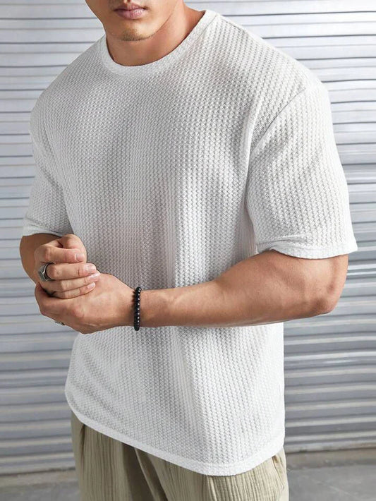 Waffle Knitted Drop Shoulder T-Shirt White