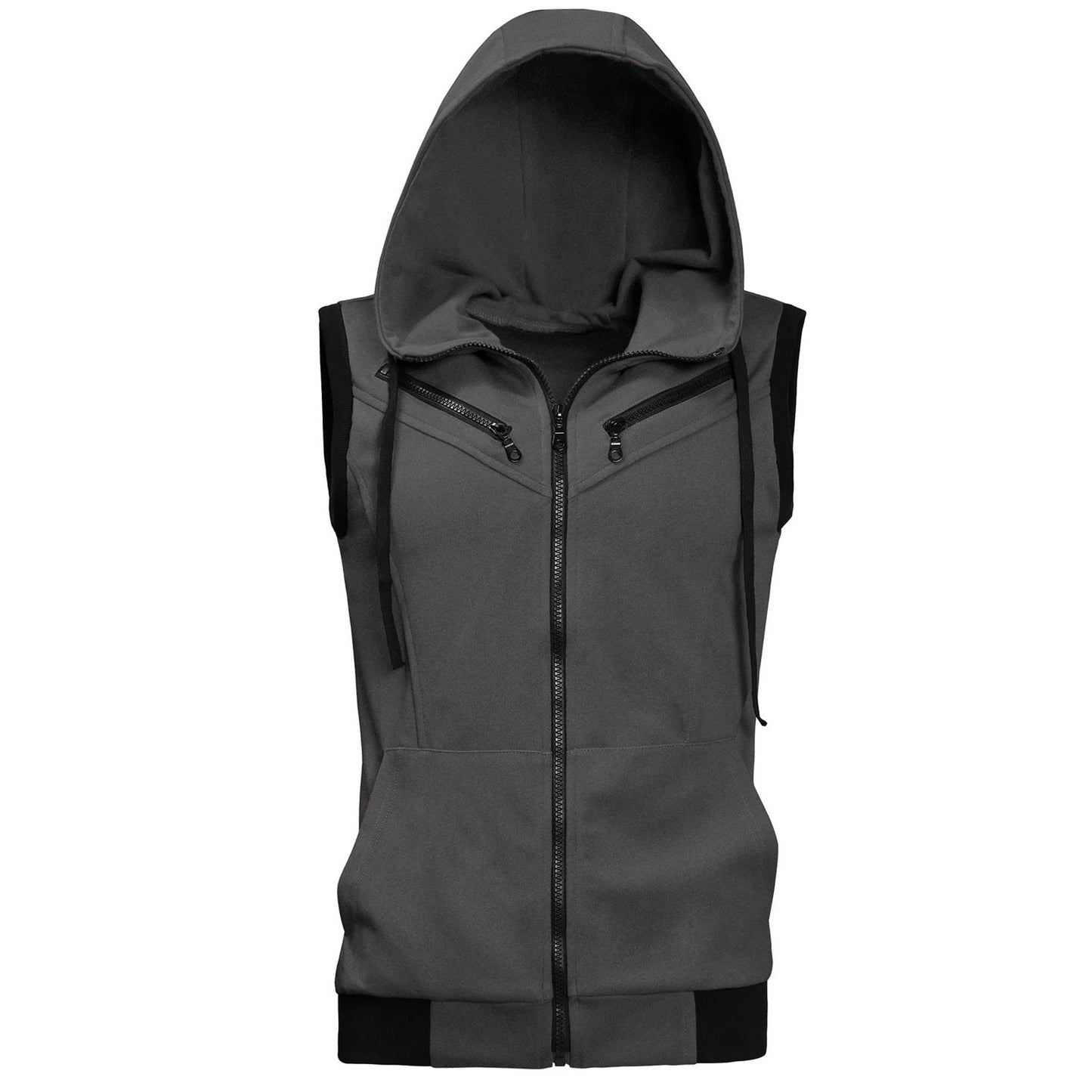 Charcoal Sleeveless Hooded Zipper